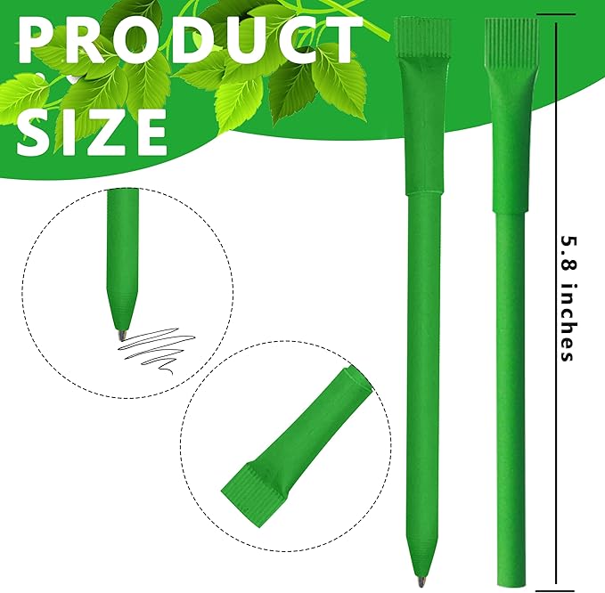 100pcs Kraft Paper Barrel Writing Pen Eco-Friendly Pens Cardboard Pens Green