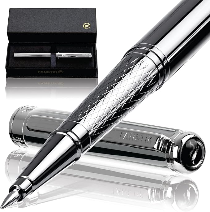 FANSTIK Silver Luxury Rollerball pen, fancy gift set for women, Chrome Finish, Professional executive pen gift set for men (Lux Rollerball Silver)
