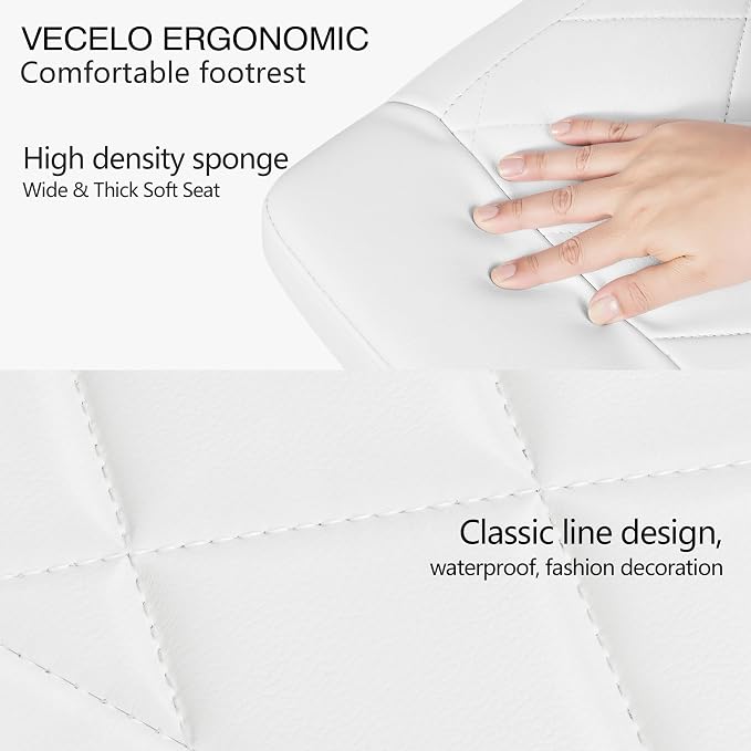 VECELO Under Desk Footrest, PU Ergonomic Foot Rest with Wheels, Comfort Padding, Height Adjustable for Relieving Leg Pain, Stiffness, and etc, White