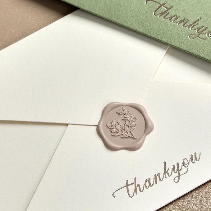 UNIQOOO Wax Seal Stickers - Eucalyptus Wedding Invitation Envelope Seal Stickers, 100 Pcs Self- Adhesive Taupe Stickers, Perfect for Invitation, Christmas, Gift Wrapping, Party