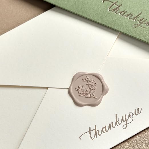 UNIQOOO Wax Seal Stickers - Eucalyptus Wedding Invitation Envelope Seal Stickers, 50 Pcs Self- Adhesive Taupe Stickers, Perfect for Invitation, Christmas, Gift Wrapping
