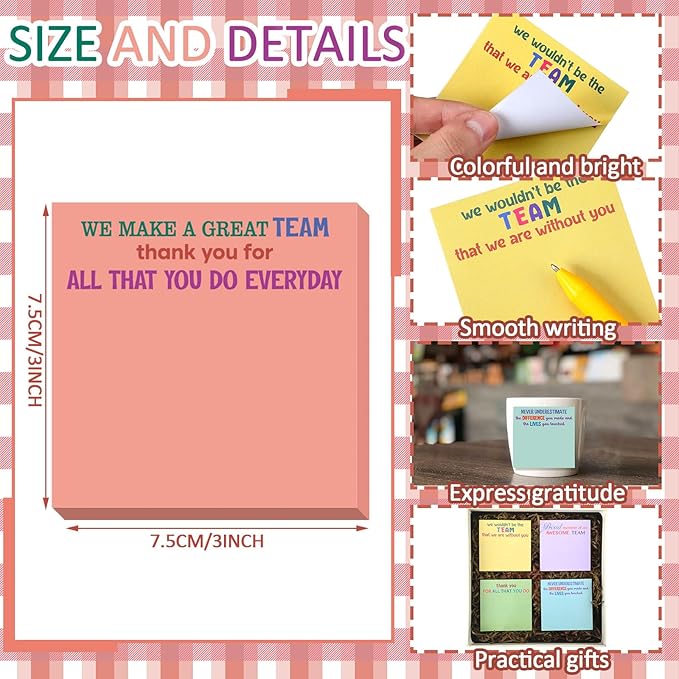 Yinder 24 Pcs Inspirational Sticky Notes Thank You Gift Motivational Sticky Note Pad Employee Appreciation Gift Bulk for Staff Coworker Teacher Nurse Office Groups 3 x 3'' (Thank You,Elegant)