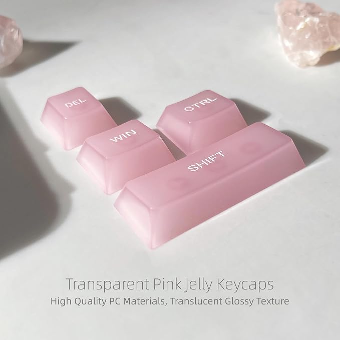 Womier Jelly Keycaps Pink, Clear Shine Through Keycaps, Transparent Custom Cherry Profile Keyboard Key Cap 115 Keys 60 65 75 100 Percent for Gateron Mechanical Keyboards(Pink)