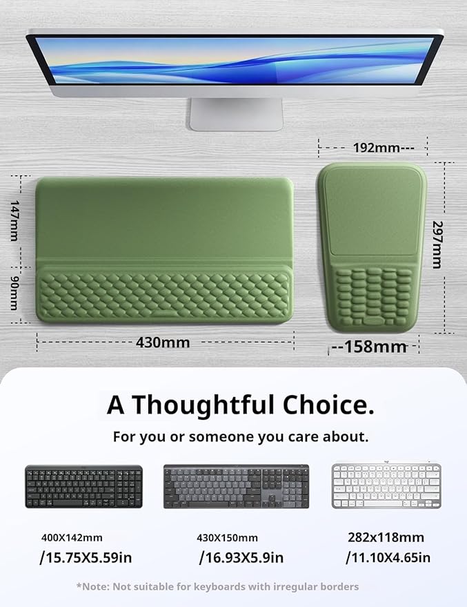 Vaydeer Keyboard Stand and Mouse Pad Set with Wrist Rest, Soft Memory Foam Wrist Support, Ergonomic Wrist Cushion for Desk, Relieves Carpal Tunnel Pain, Palm Hand Typing for Office, Gaming, Green