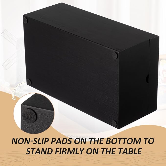 3 x 5 Inch Index Card Holder Set, Bamboo Organizer Box with 50 Dividers & 2 Sheets Alphabet Number Stickers File Note Holders, Holds 1200 Cards for Office Business Home Kitchen, Black