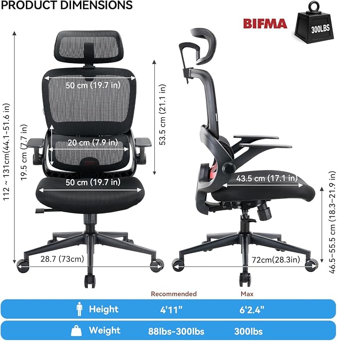 SIHOO B100 SE Office Chair, Desk Chair with Adaptive Lumbar Support & 2D Flip-up Armrests, 135° tilt Soft Memory Foam Erogonomic Chair for Home Office,Hold 300 LBS, 2 Packs, Jet Black