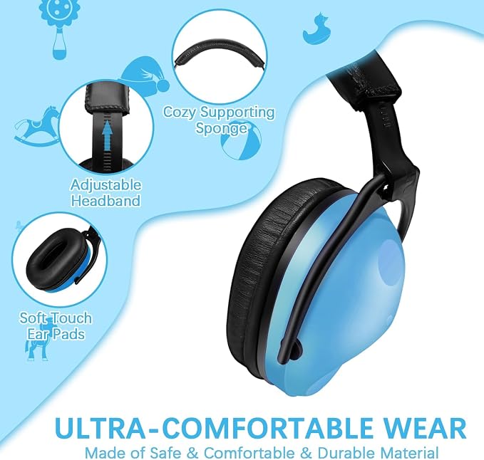 ZOHAN Kids Ear Protection 2 Pack, 25dB NRR Noise Cancelling Headphones for Kids, with Pillowy Pads, for Monster Truck, School, Autism, Sensory, Fireworks, Concerts, Events (Blue+Green)
