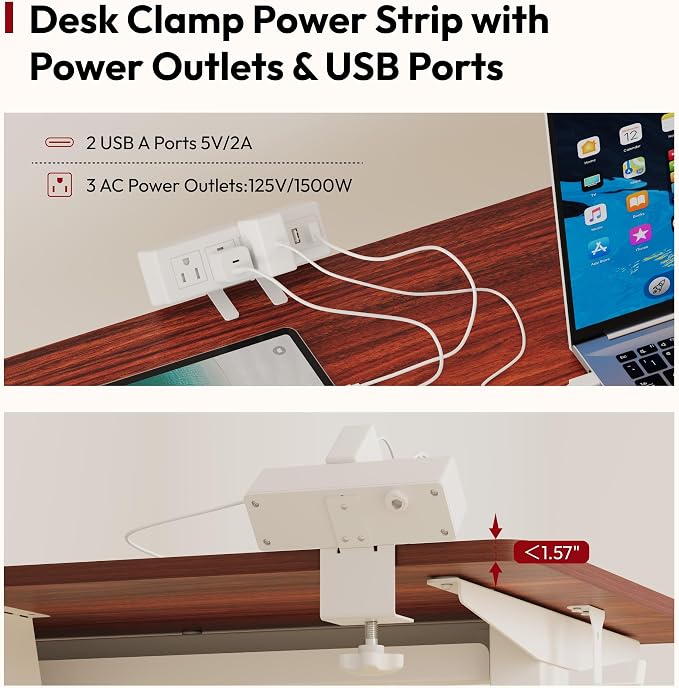 SANODESK Electric Standing Desk with Desk Clamp Power Strip 40"x 24" Whole-Piece Desktop Height Adjustable Stand Up Desk with Cable Management Sit Stand Home Office Desk White Frame/Mahogany Top