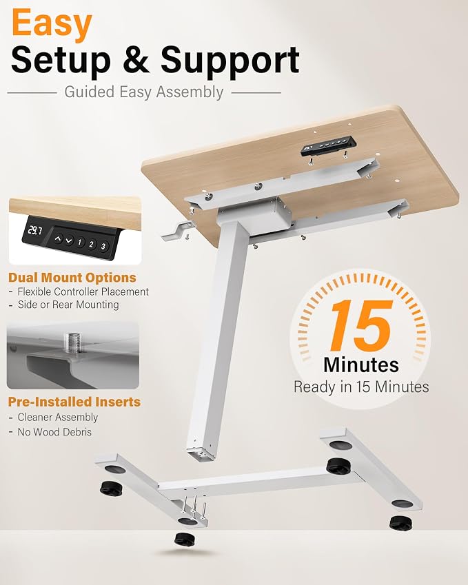 FiCiHi Small Electric Standing Desk - Adjustable Height Bedside Laptop Table with Wheels, Mobile, Portable Rolling Computer Workstation Sit Stand Table for Home Office, Sofa, Couch Use(28x16,Maple)