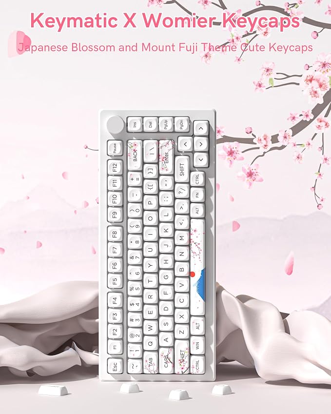 131 Cute Keycaps MOA Cherry Blossom keycap Theme Japanese Keycap Set for Mechanical Keyboard for 61/68/84/87/98/99/100/104/108 Keys,White(Only Keycap Set)
