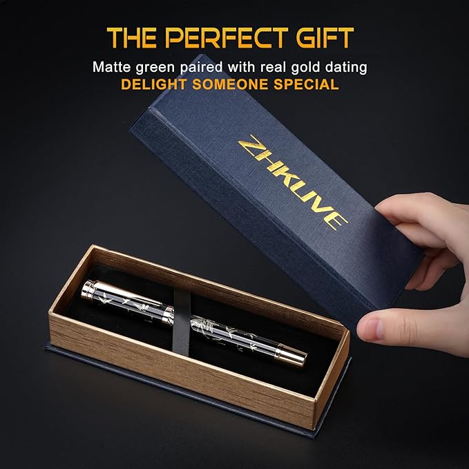 ZHKUVE Luxury Rollerball Pen,Stunning Black Lacquer with bamboo leaf patterns,Switzerland Tip with Black Ink Refills, Elegant Gift Set For Men & Women, Executive Writing, Nice Fancy