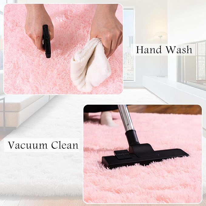 9x12 Area Rugs for Living Room, Pink Fluffy Shaggy Rug Soft Carpets, Big Rugs for Bedroom Nursery Kids Room Dorm Home Decor Aesthetic