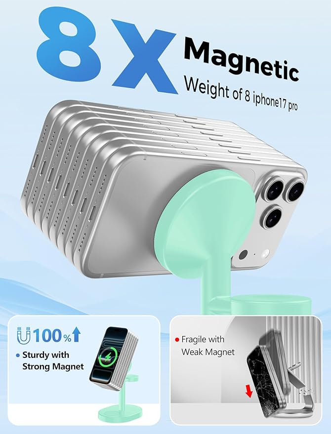 2026 3 in 1 Wireless Charging Station for Apple MagSafe Charger, 15W Fast Mag-Safe Charger Stand for iPhone 17 16 15 14 13 12 Apple Watch AirPods Compatible with MagSafe, Mint