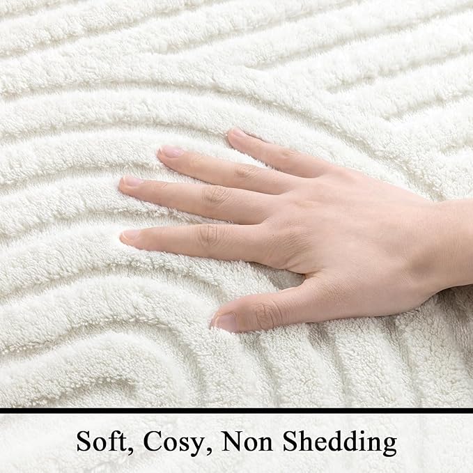 SHACOS Soft Cozy Fluffy Arch Pattern Runner Rugs 2x10 Cream White | High Low Pile Non Slip Washable Minimalist Area Rug Runner Modern Carpet for Living Room Bedroom Bathroom Hallway Kitchen