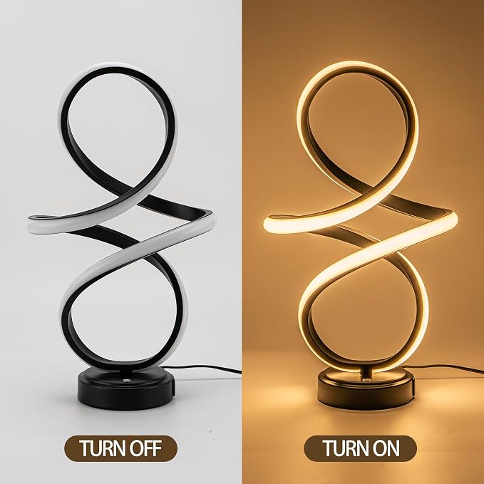 Mayful Modern Spiral Table Lamp, Black Small Nightstand Lamp with USB C & A Ports, Touch Control Dimmable with 3 Color Temperatures,Unique LED Bedside Lamps for Bedroom Living Room Nightstand Office