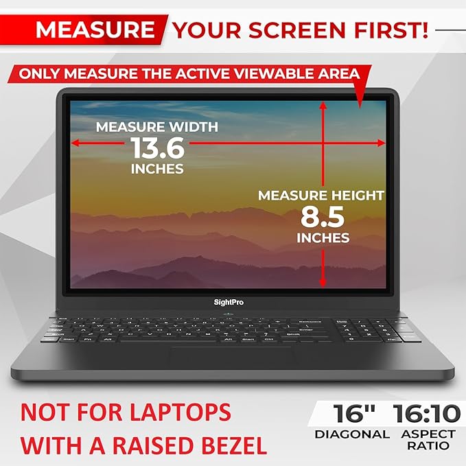 Magnetic Laptop Privacy Screen 16 Inch 16:10 - Patented Removable Laptop Privacy Filter Shield and Protector