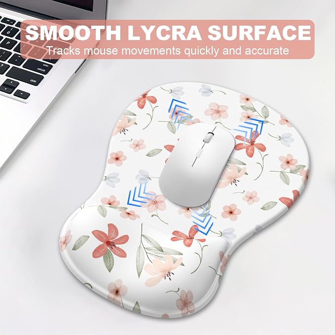 Ergonomic Mouse Pad with Wrist Rest and Keyboard Wrist Rest, Gel Mousepad and Wrist Rest for Computer Keyboard, Pain Relief, Non-Slip PU Base, Mouse Pad with Wrist Support for Gaming, Orange Flowers