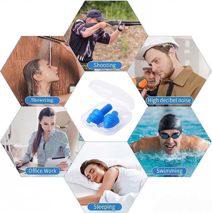 24 Pair Blue Ear Plugs - NRR 29dB Reusable Silicone Ear Plugs with Plastic Cases for Sleeping, Noise Cancelling, Concerts, Shooting, Swimming