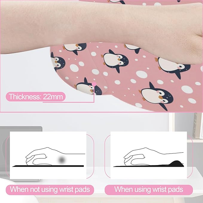 Cute Penguin Keyboard Wrist Rest Pad Mouse Pad Set,Ergonomic Mousepad Wrist Support Memory Foam Desk Pad for Gaming Office,Non-Slip Rubber Base Easy Typing for Home Office Computers