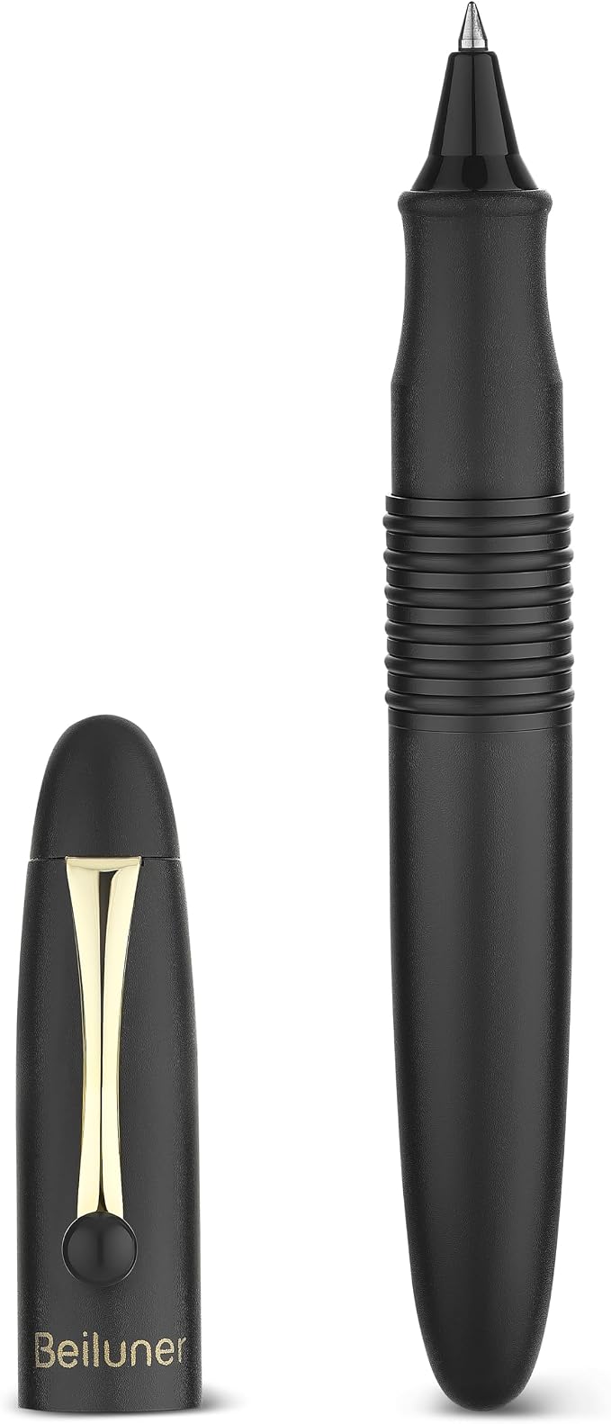 BEILUNER 320 Black Rollerball - Stunning Luxury Pen with Gold Finish, EDC, Heavy, Smooth Black Ink Refill, Best Gift Set for Men & Women, Professional, Executive Office, Nice Classic Pens