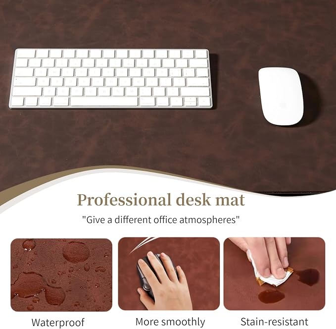 Leather Desk pad for Computer and laptops, Ideal for Gaming and Office use, Large Mouse pad and Keyboard mat,Desk mat Special for man. A complimentary Wrist pad and Phone Stand (Brown, 31.5"*15.7")