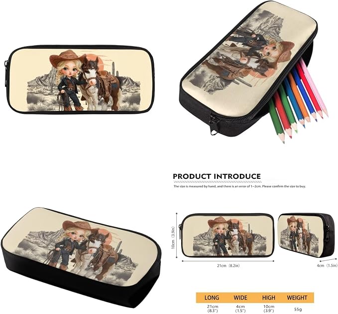 WELLFLYHOM Western Cowgirl Horse Backpack for School Girls 6-8, 4 in 1 Set | Book Bag with Lunch Box Pencil Case Water Bottle Sleeve Elementary Students School Bag Set Kids Back to School Supplies