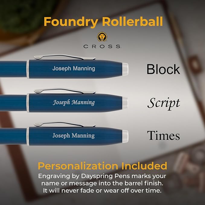 Cross Foundry Rollerball Pen, Translucent Blue, Custom Engraved — Graduation, Promotion, Onboarding, or Corporate Team Gift