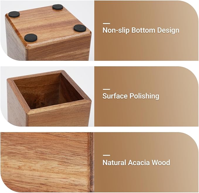RAWILL 3 PCS Wooden Desk Organizer Set, Acacia Wood Office Desk Accessories with Pen Holder, Paperclip Storage and Sticky Note Holder,Wood Grain Clear, Ideal Gift for Office and Family