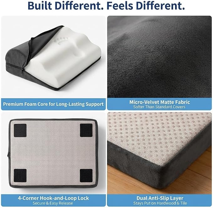 Foot Rest for Under Desk at Work, Ergonomic Footrest Stool, 3 Adjustable Heights Foam Cushion Pillow for Leg & Feet Support, Non-Slip Washable Cover for Office Gaming Chairs, Computer Desk, Home, Car