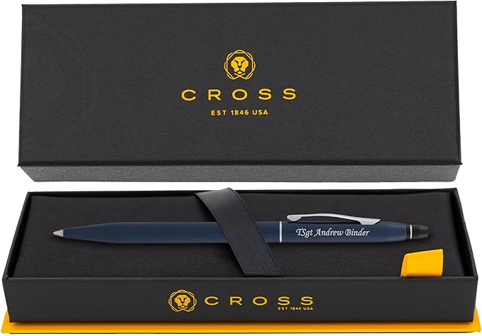 Cross Click Engraved Ballpoint Pen, Midnight Blue Powder Coat with Chrome Trim, Slender Click Action, Personalized Gift for Graduation, New Job, Career Advancement, Birthdays, Cross Gift Box Included