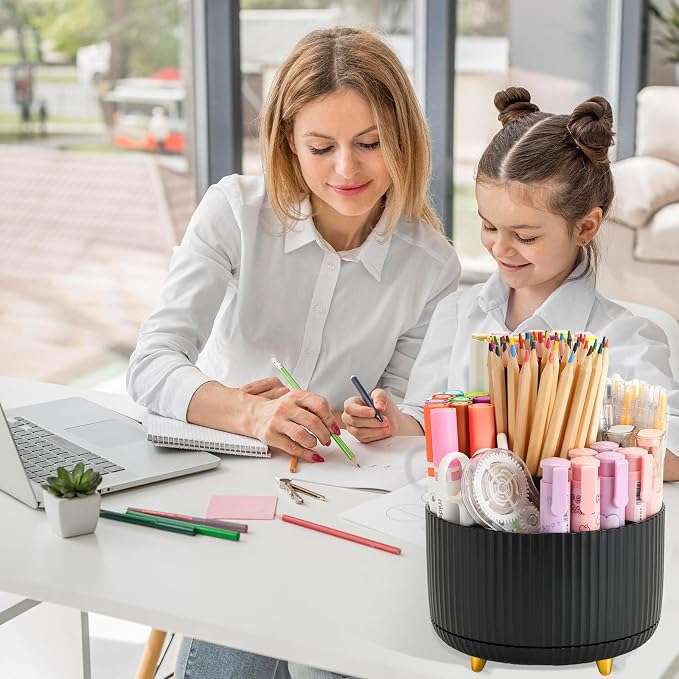 Camelmother 360°Rotating Pen&Pencil Holder For Desk With 5Slots Cute Office | Spacious Beautiful & Durable For Teachers Students Workers Easy Storage for Pens Stationery