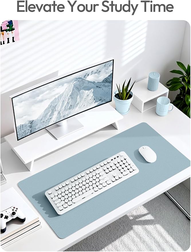 YSAGi Leather Desk Protector, Office Mat, Large Mouse Mat, Non-Slip PU Leather Blotter, Laptop Pad, Waterproof Writing Pad for Office and Home (Ice Blue, 47.2" x 23.6")