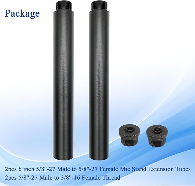 Mic Stand Extension Tube with 3/8" to 5/8" Microphone Extension Pipe Adapter for Mic Booms,Arm Stand 2 Pack