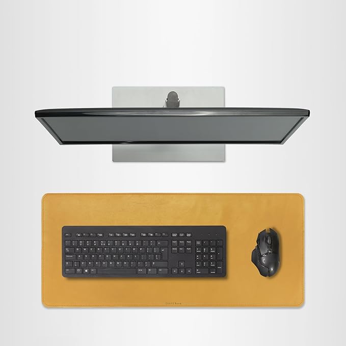 Full Grain Genuine Leather Desk Pad – Mustard Yellow (L) - Premium Desk Mat with Non-Slip Backing, Thick 3mm, Office Desk Protector for Work & Gaming (Large 27.6 x 11.8 inch)