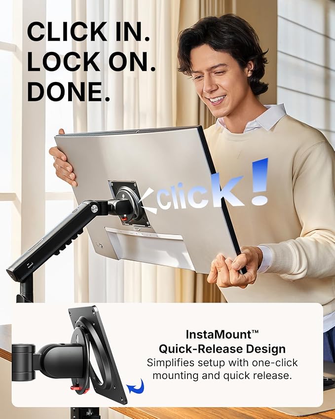 HUANUO FlowLift Pro Dual Monitor Mount for 13–32" Screens, MechaSpring Monitor Stand, Adjustable Monitor Arms for 2 Monitors with Tilt/Swivel/Rotation, Tool-Free VESA Mount, Max Load 19.8 lbs