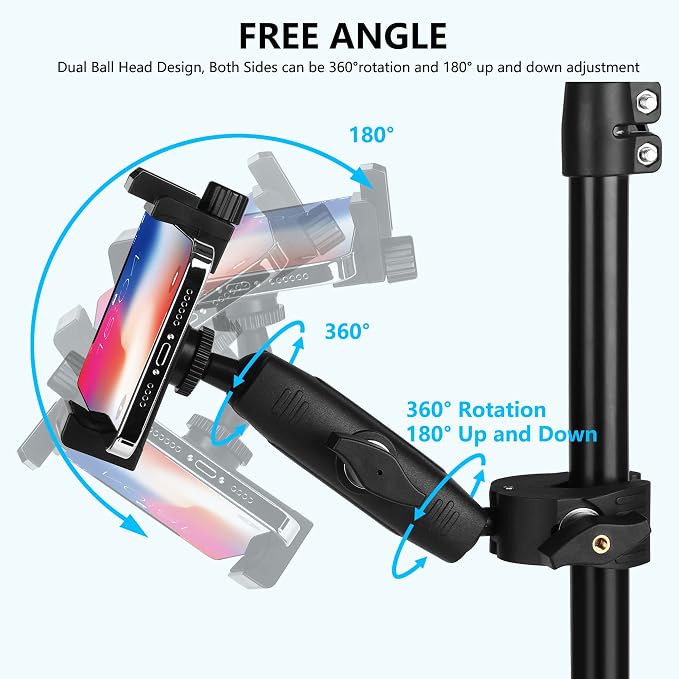 Music Boom Microphone Mic Stand Phone Holder Mount with Long Arm and Super Clamp 360° Rotation for Phone 14 13 12 11 MAX Pro Samsung Galaxy S22 S21 Google Pixel, 3.5 to 7" Smartphone