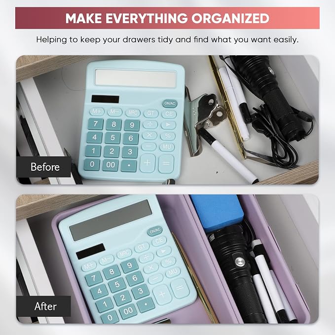 32 Pcs Desk Drawer Organizer Office Organization Tray Versatile Vanity Organizer with Nonslip Pads Makeup for Divider Drawer Storage Box Container for Kitchen Bedroom(Purple)