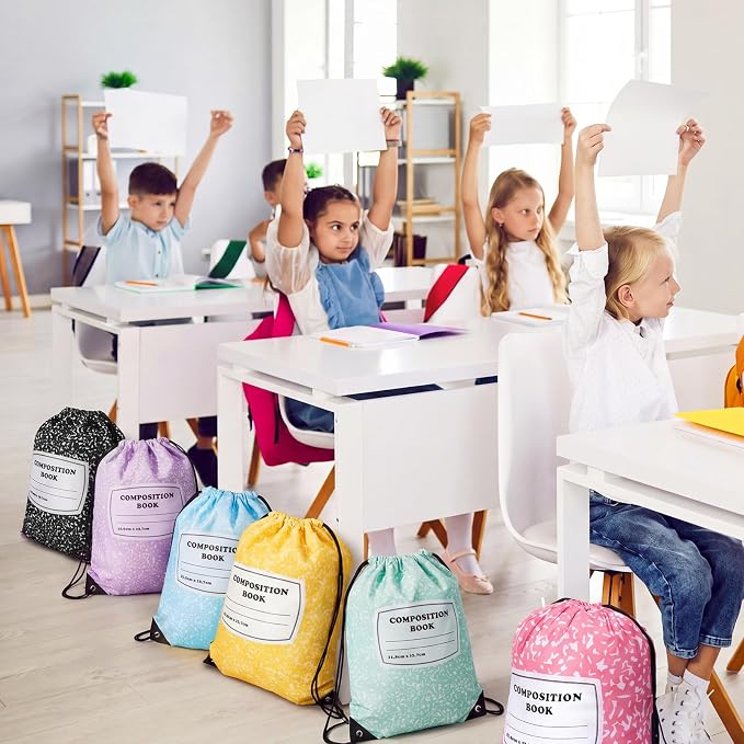 18 Pcs Back to School Composition Book Drawstring Bag Bulk 13"x16" Backpacks Carrying Folder Computer for Writing Teacher (Pastel)