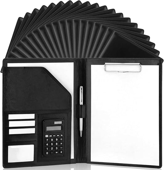 Fuyoooo 20 Pcs Bulk Professional Padfolio with Clipboard Leather Portfolio Folder Binder Legal Pad Holder for A4 Letter Size Notepad Resume Ideal Organizer for Business Office Conference (Black)