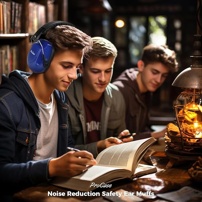 ProCase NRR 28dB Noise Reduction Ear Muffs, Foldable Adjustable Passive Noise Cancelling Headphones for Adults Kids Autism, Hearing Protection for Shooting, Construction -2 Packs, Navy & Black