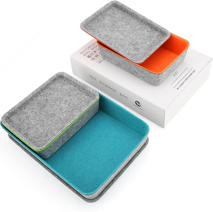3-Piece Stackable Lidded Felt Desk Drawer Organizer Tray Multi-Color