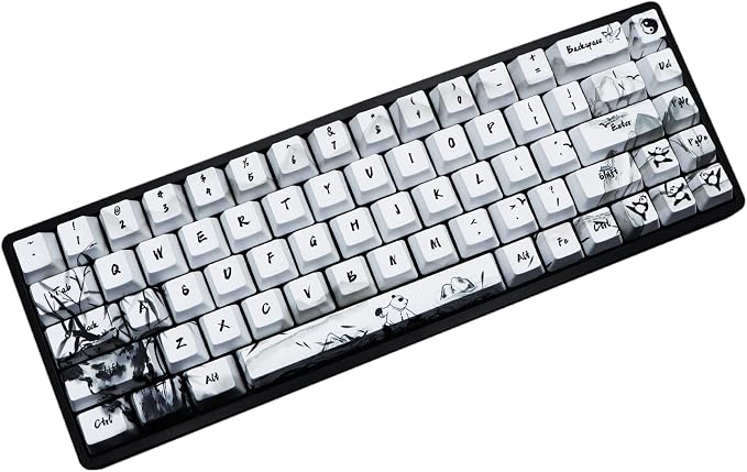 MOLGRIA Keycaps 68 Set Ink Panda for 68 Keys Keyboard, Custom PBT OEM Profile Key Caps with Keycap Puller for Cherry MX Khail Switches Gaming Keyboard