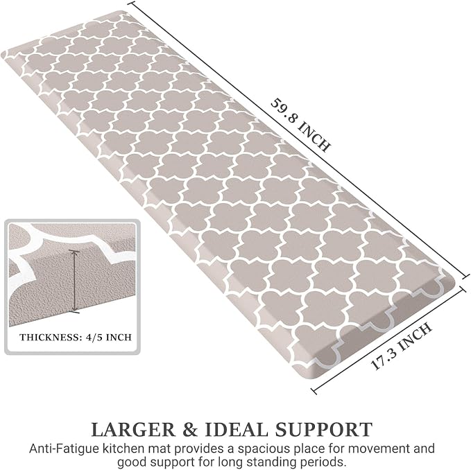 WISELIFE Kitchen Runner Rugs Anti-Fatigue mats - 4/5 Inch Non Slip Waterproof Ergonomic Comfort Mat for Kitchen, Floor Home, Office, Sink, Laundry (17.3"x 60",Khaki)