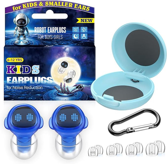 Kids Ear Plugs (6-12 yrs) - Reusable Noise Relief Earplugs for Boys Girls Adults with Small Ear Canals, Ear Protection for Focus, Travel, Anxiety, School, Home, Playtime, 26 dB Noise Reduction, BU