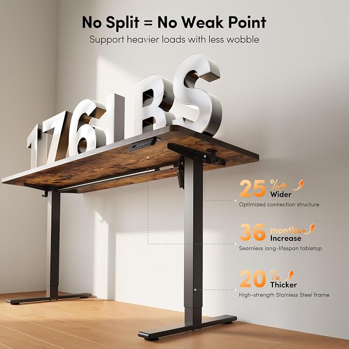 FEZIBO One-Piece Standing Desk, 55"x24" Seamless Tabletop Electric Height Adjustable for Home Office, Study Rooms & Multi-Device Workstations, Rustic Brown