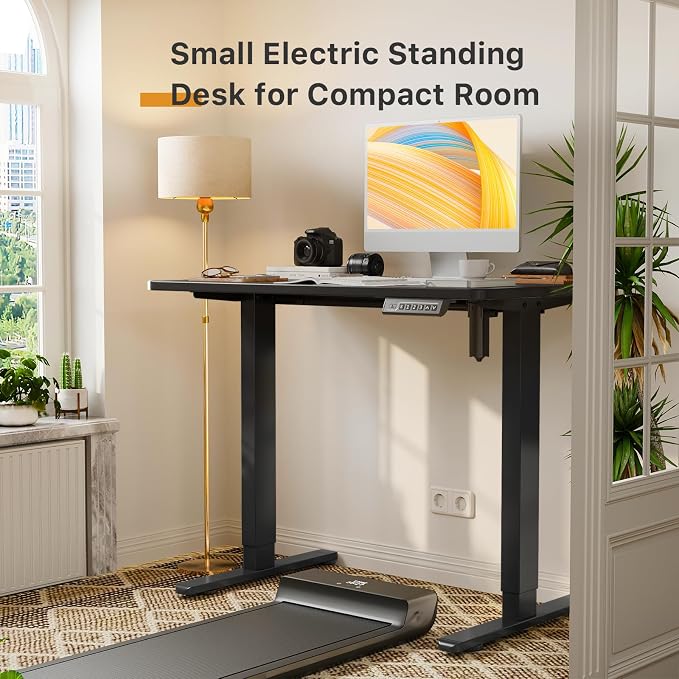 JOY worker 35" Small Electric Sit Stand Desk, Whole Piece Height Adjustable | 35" x 20" Black Narrow Stand Up Desk with Memory Controller, 36 Inch Compact Computer Workstation for Home Office Walking Pad