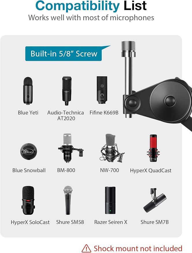 InnoGear Microphone Arm Stand, Heavy Duty Mic Arm Microphone Stand Suspension Scissor Boom Stands with Mic Clip and Cable Ties for Blue Yeti Snowball Hyper X QuadCast SoloCast Fifine Gaming(Large)