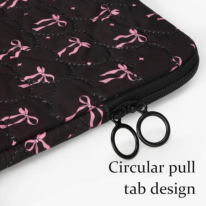 Cute Bow Puffy Laptop Sleeve 13-15 Inch Cute Quilted Laptop Protective Case Padded Bow Computer Sleeve for MacBook