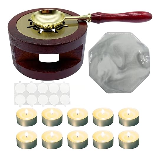 Wax Seal Warmer Kit Melting Furnace Tool with Spoon, Tealight Candles Set for Wedding Wax Envelope Seal Stamp (Redwood C)