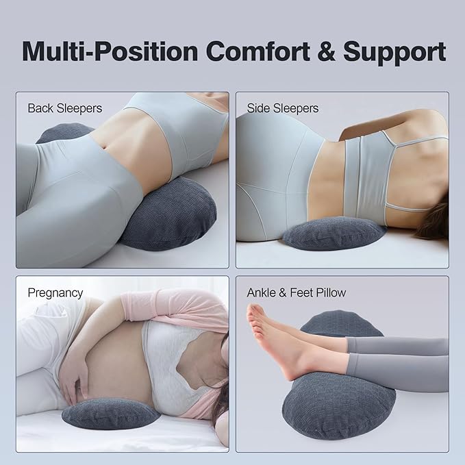 COMFYTHERA Lumbar Support Pillow for Sleeping Memory Foam Lumbar Support Cushion for Lower Back Pain Relief, Back Support Bed Pillow Waist Support (Dark Grey, Large)